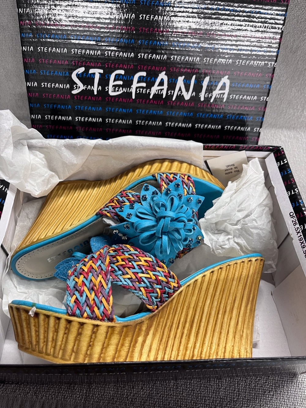 Stefania Italy Multicolor Braided Wedge Sandals EU 38 US 7.5/8 Floral Beaded